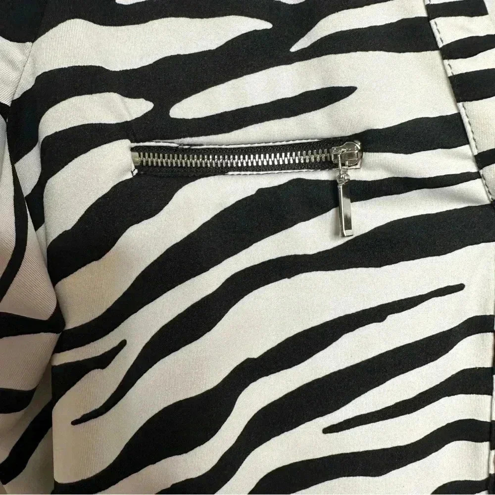 Mandy Evans Blouse Zippered Pockets Zebra Print Black & White Size  XL - Picture 7 of 16